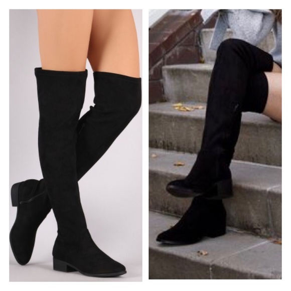 New Arrival- Black Over The Knee Ankle Boots - Picture 6 of 8
